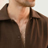 Khaki Green Plisse Half Button Down Shirt