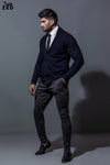 Navy Blue Buttoned Shawl Cardigan