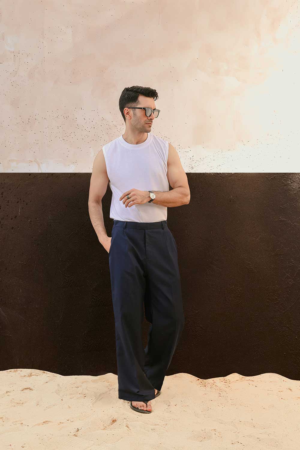 Navy Blue Wide Leg Trousers