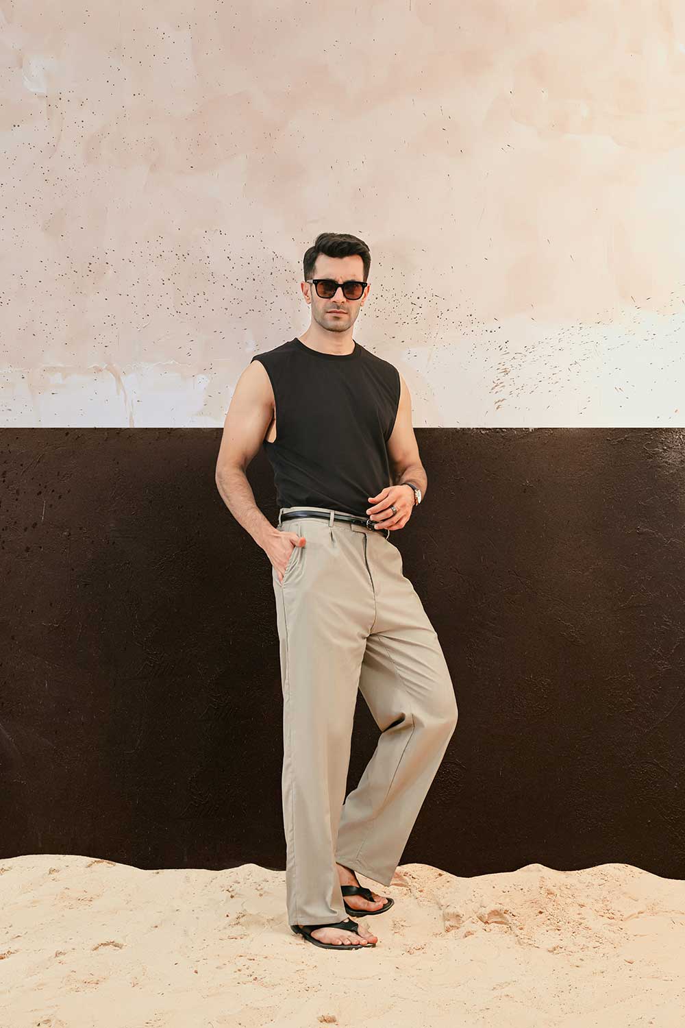 Beige Wide Leg Trousers