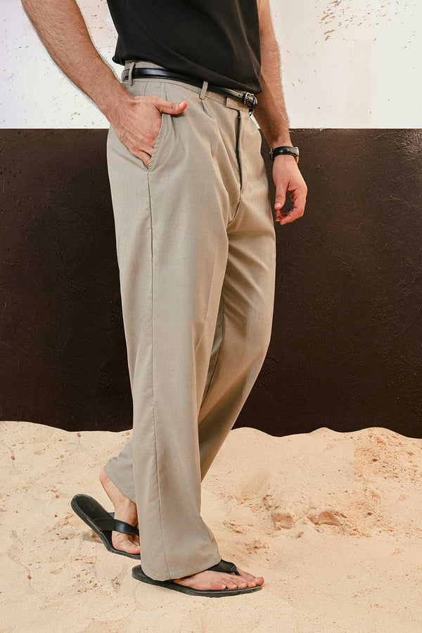 Beige Wide Leg Trousers
