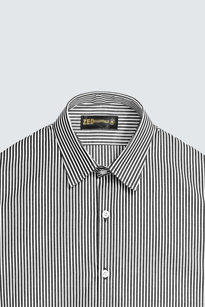 White and Black Striped Premium Cotton Shirt