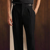 Black Viscose Lux Wide-Leg Trouser with Front Buckle