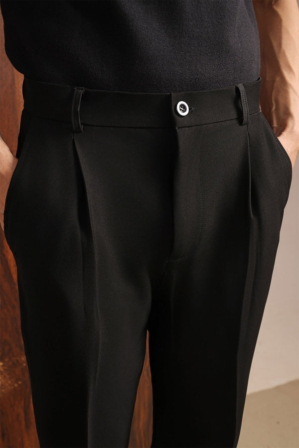 Premium Black Viscose Lux Pleated Trouser