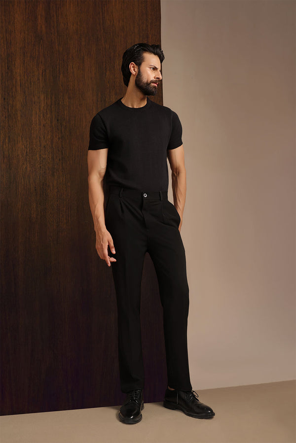 Premium Black Viscose Lux Pleated Trouser