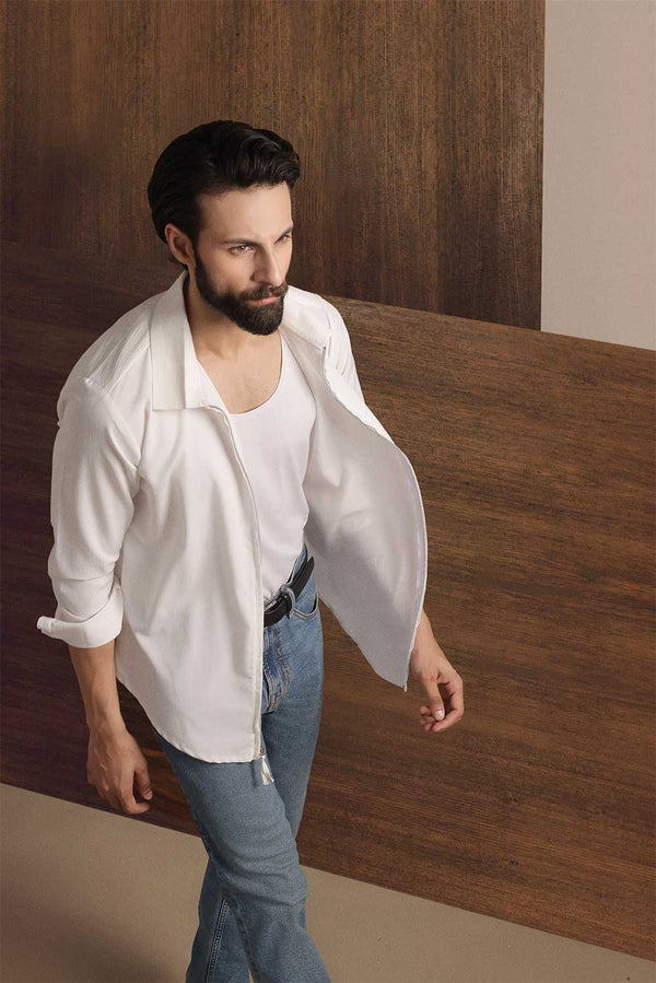 White Metro Crinkle Zip-Up Shirt