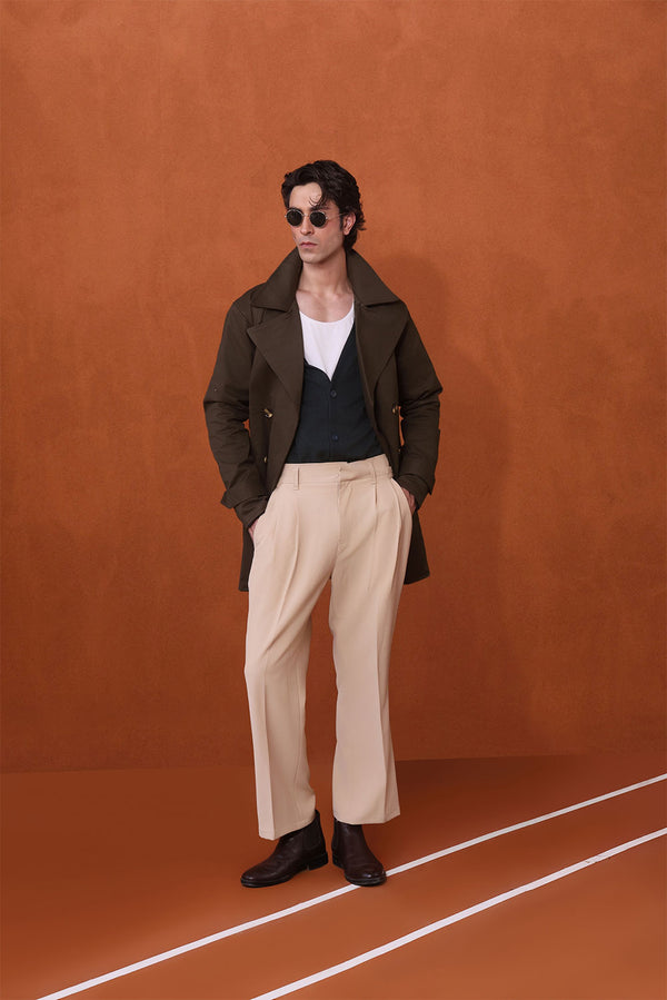 Khaki Green Twill Trench Coat