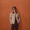 Beige Canvas Jacket With Brown Collar Detail