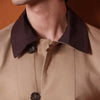 Beige Canvas Jacket With Brown Collar Detail