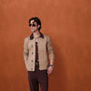 Beige Canvas Jacket With Brown Collar Detail