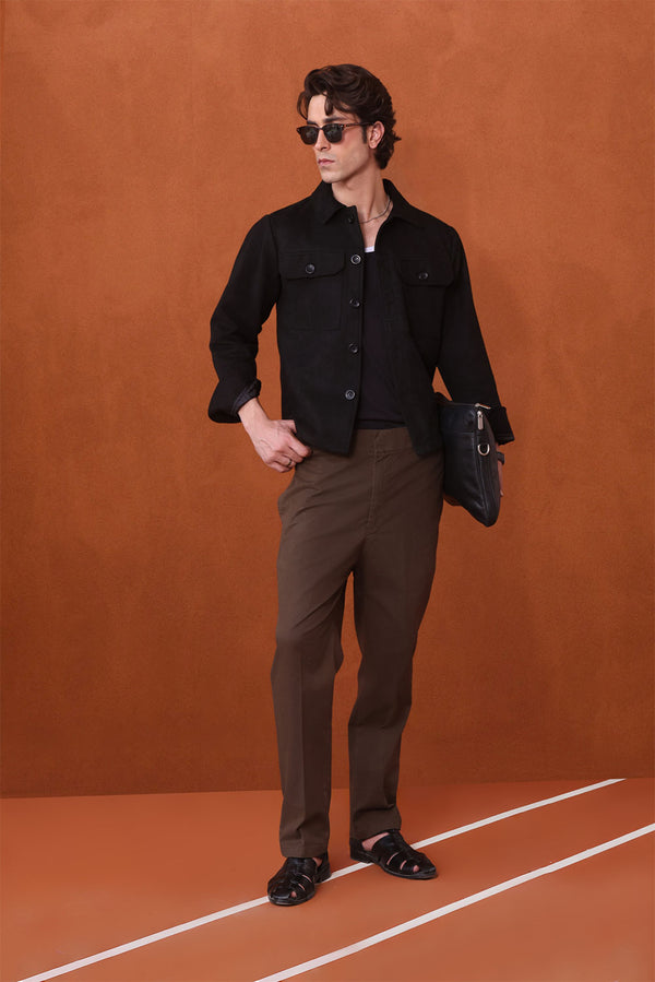 Black Suede Two Button Shacket