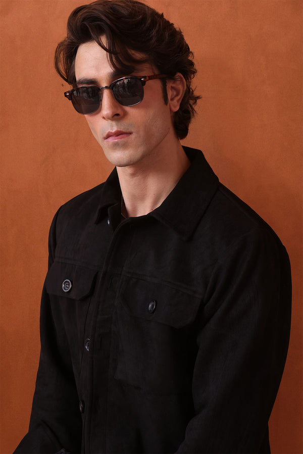 Black Suede Two Button Shacket