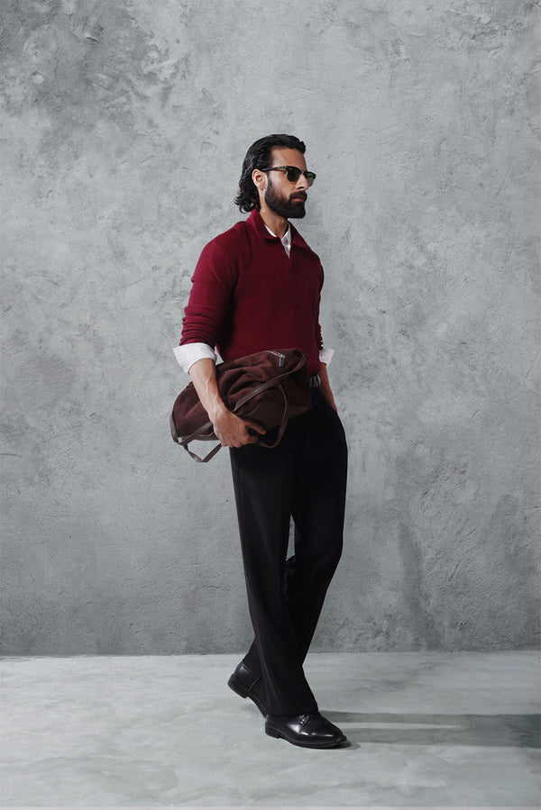 Maroon Textured Knit Polo