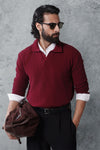 Maroon Textured Knit Polo