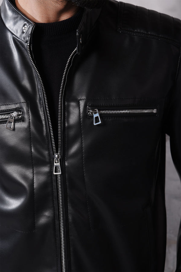 Black Faux Leather Racer Jacket