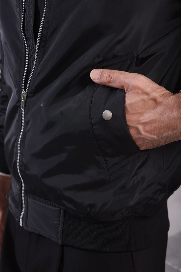 Black Nylon Bomber Jacket