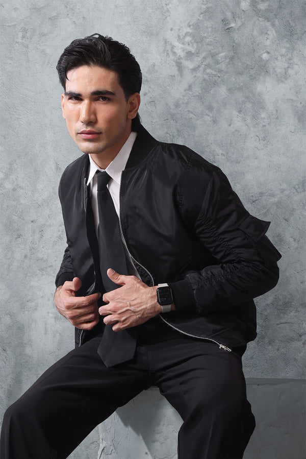 Black Nylon Bomber Jacket