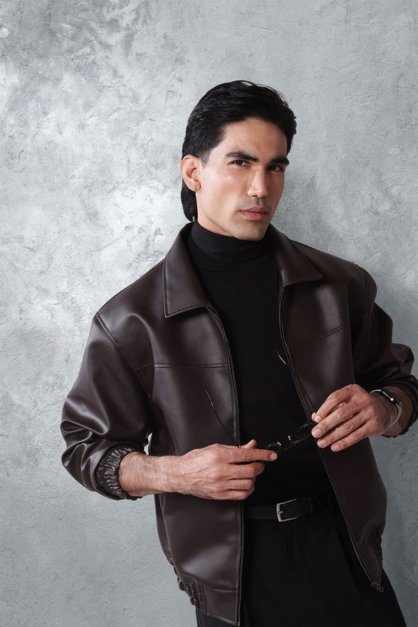 Relaxed Faux Leather Aviator Jacket