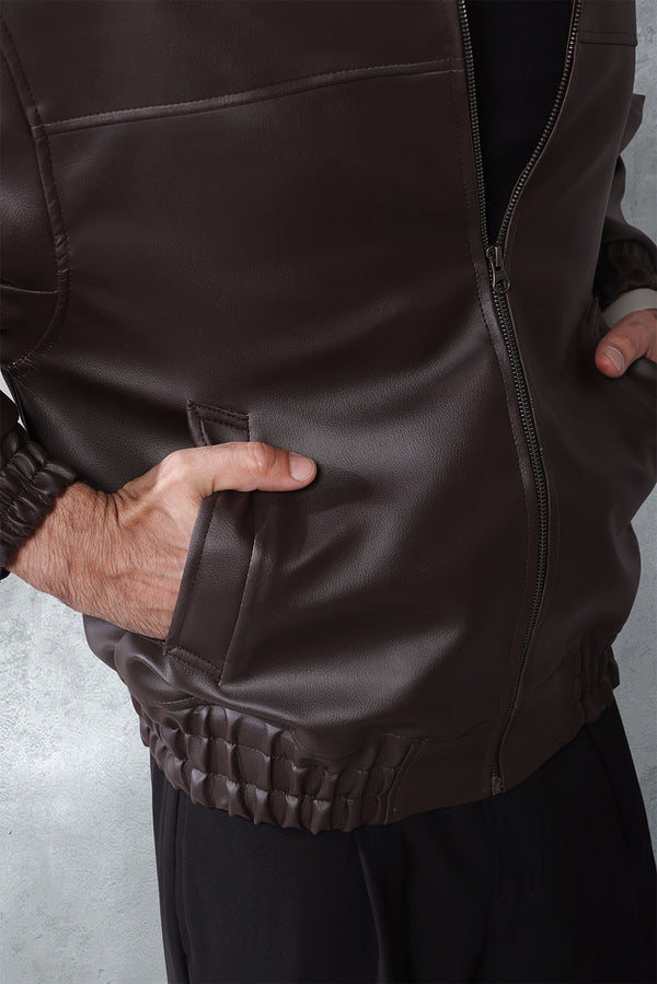 Relaxed Faux Leather Aviator Jacket