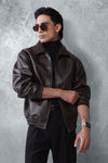 Relaxed Faux Leather Aviator Jacket
