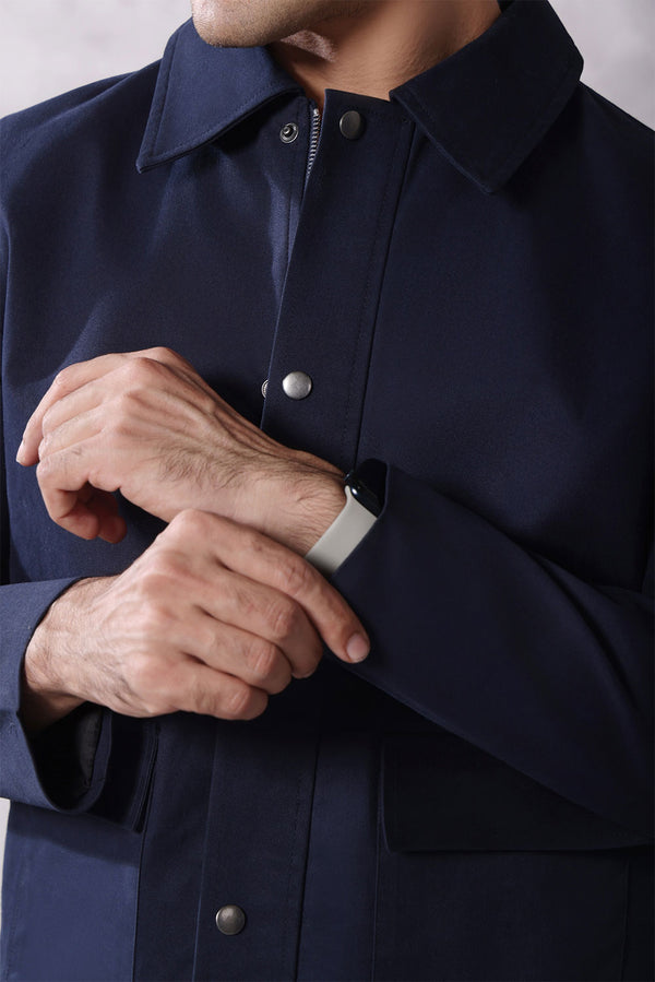 Navy Twill Regular Fit Jacket With Pockets