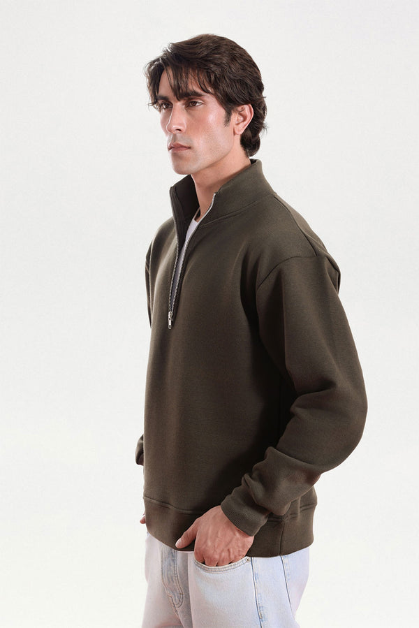 Green Relaxed Fit Zip-Top Sweatshirt