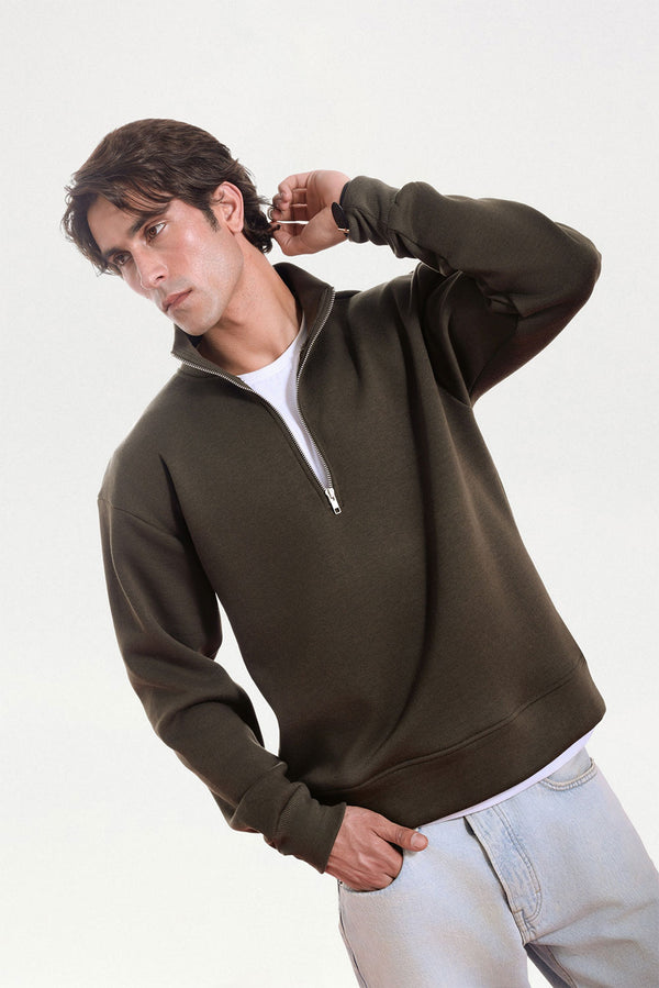 Green Relaxed Fit Zip-Top Sweatshirt