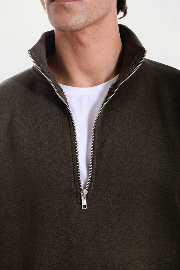 Green Relaxed Fit Zip-Top Sweatshirt