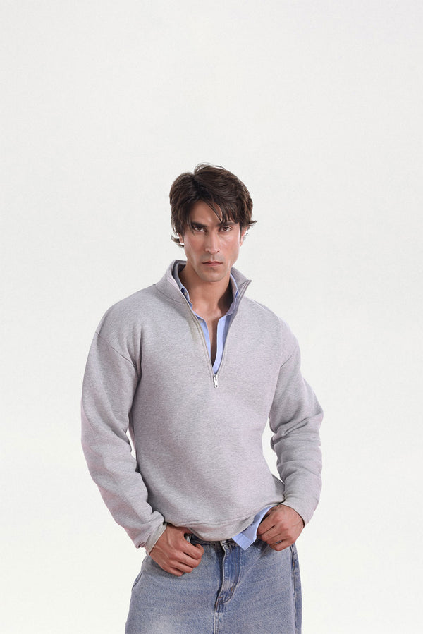 Heather Grey Relaxed Fit Zip-Top Sweatshirt
