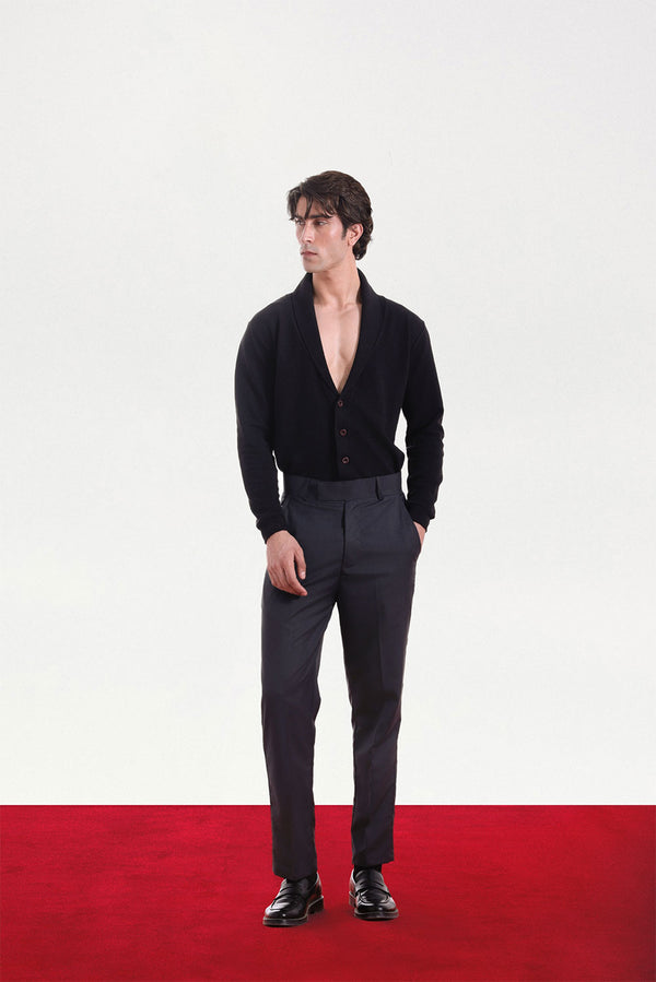 Dark Grey Pressed-Crease Tapered Trousers