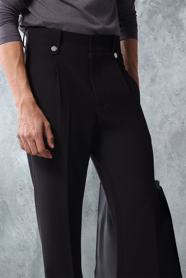 Premium Black Pin Belt Flare Trousers