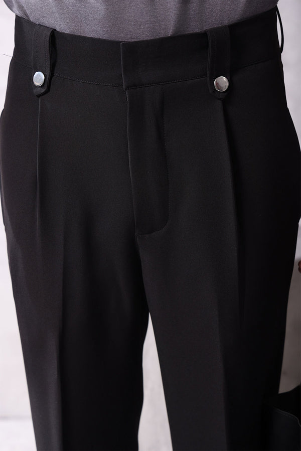 Premium Black Pin Belt Flare Trousers