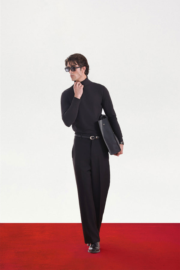 Premium Black Viscose Lux Wide Leg Trouser