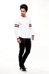 White Contrast Full Sleeve Stripe T-Shirt