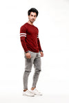 Maroon Contrast Full Sleeve Stripe T-Shirt
