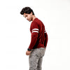 Maroon Contrast Full Sleeve Stripe T-Shirt