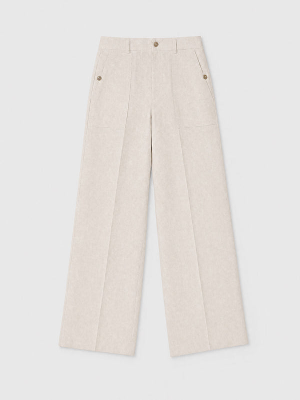 Beige Ashby Viscose Linen Wide-Leg Trousers