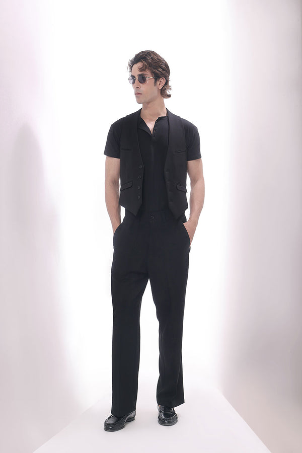 Black Ashby Viscose Linen Wide-Leg Trousers