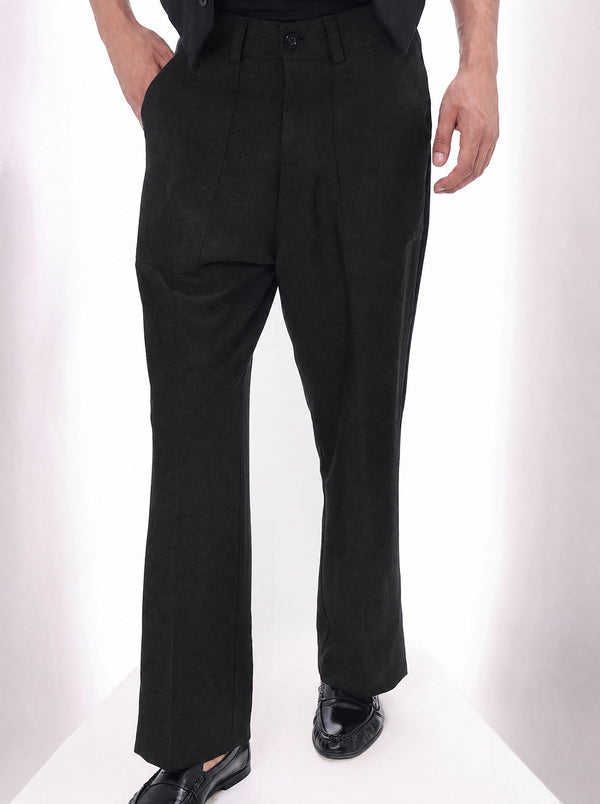 Black Ashby Viscose Linen Wide-Leg Trousers