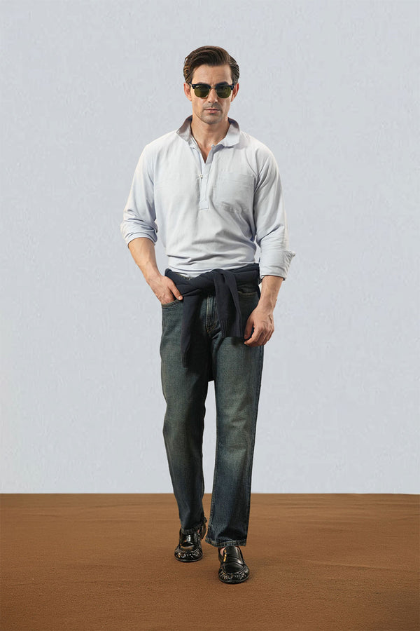 Relaxed Fit Light blue Linen Polo Shirt