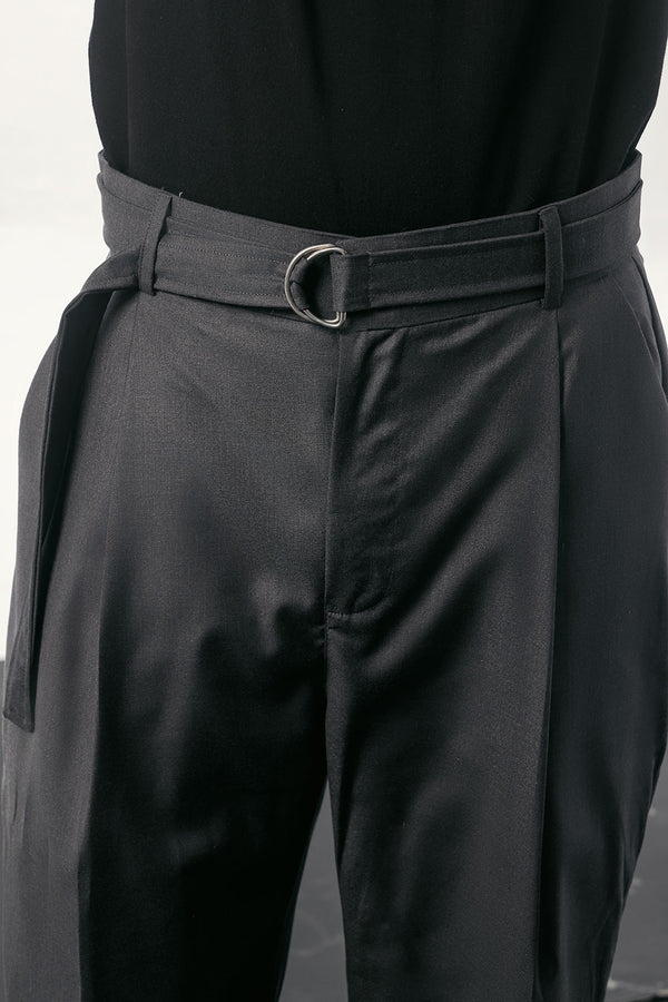 Charcoal Relaxed Fit Pleated Trouser With Belt