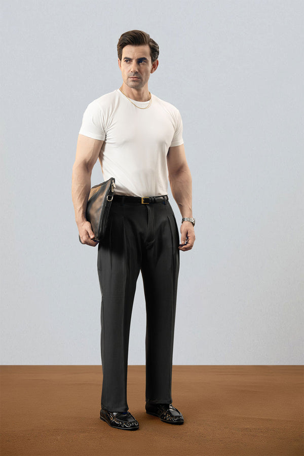 Dark Grey Double Pleated Premium Viscose Trousers