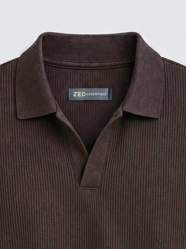 Brown Plisse Johnny Collar Polo