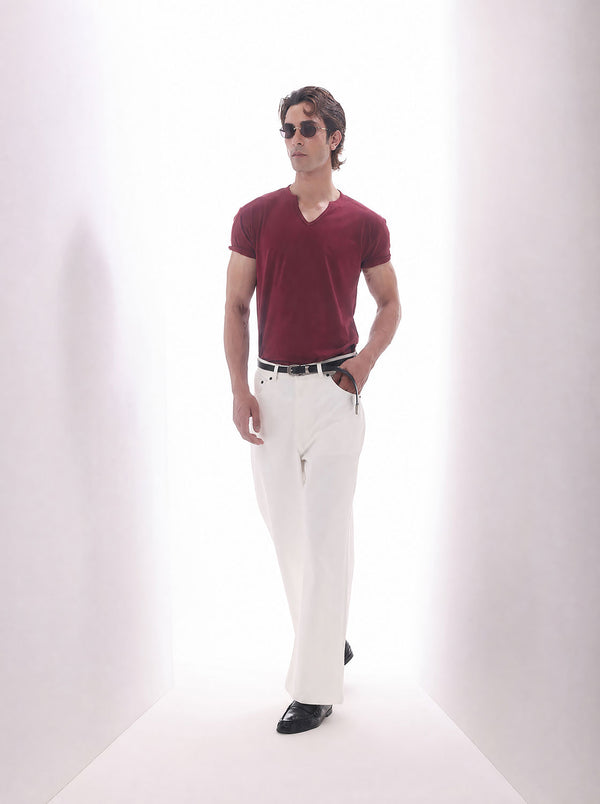 White Soft Cotton Bootcut Trousers