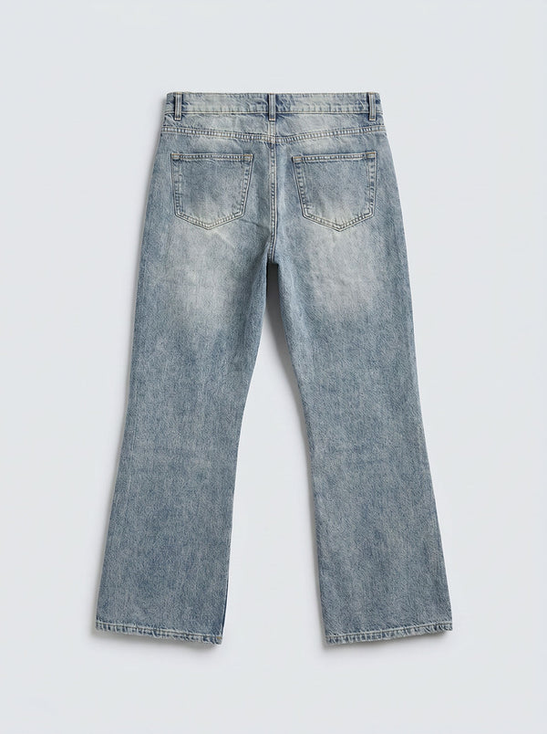 Blue Ripped Flare Fit Jeans