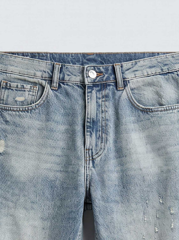 Blue Ripped Flare Fit Jeans