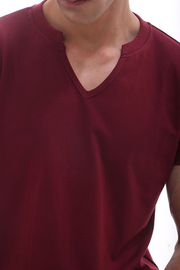 Maroon Bordeaux V-Neck T-shirt