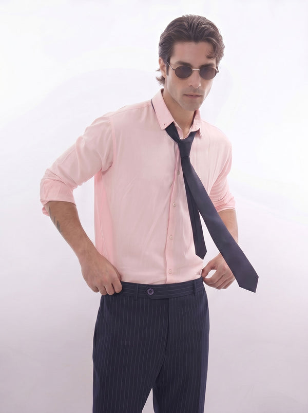 Navy Hand Tailored Premium Pinstripe Trousers