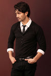 Black Ribbed Snap-Button Henley