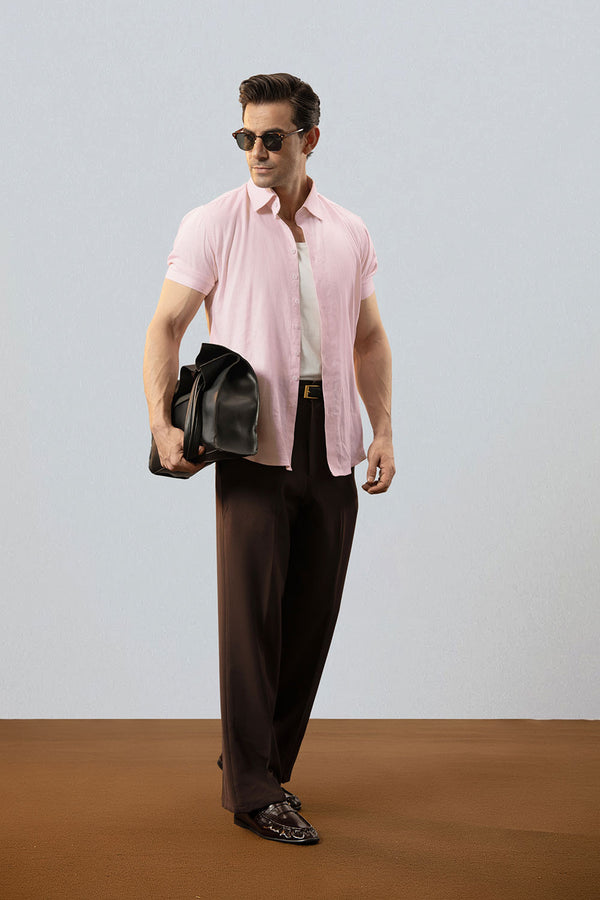 Pink Linen Half Sleeves Shirt
